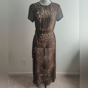 Ebonie n Ivory Cheetah Print Sheer long Maxi Dress Side slits Baddie_Small
